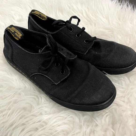 Dr. Martens Shoes - Dr Martens Santanita Canvas Casual Shoes Black Flat Lace Up Women's Size 8